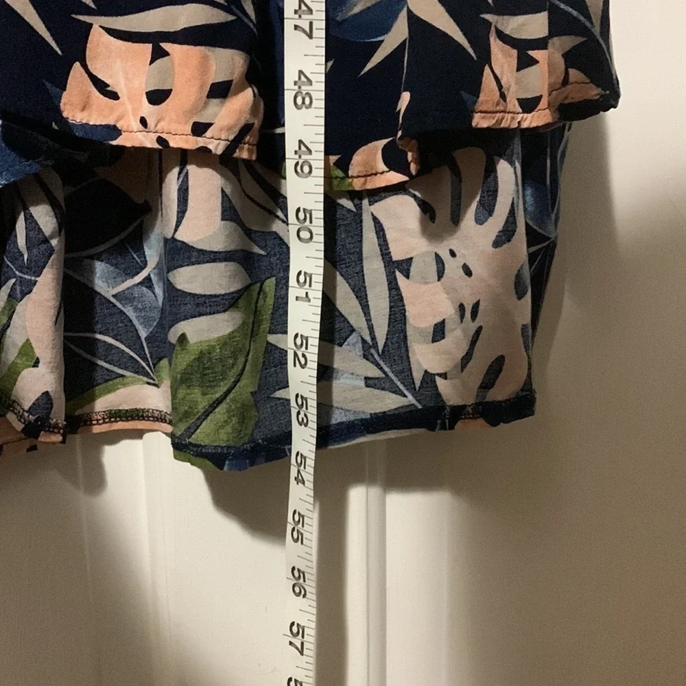 100% viscose navy with peach Monstera leaves maxi dress size small - Picture 7 of 9